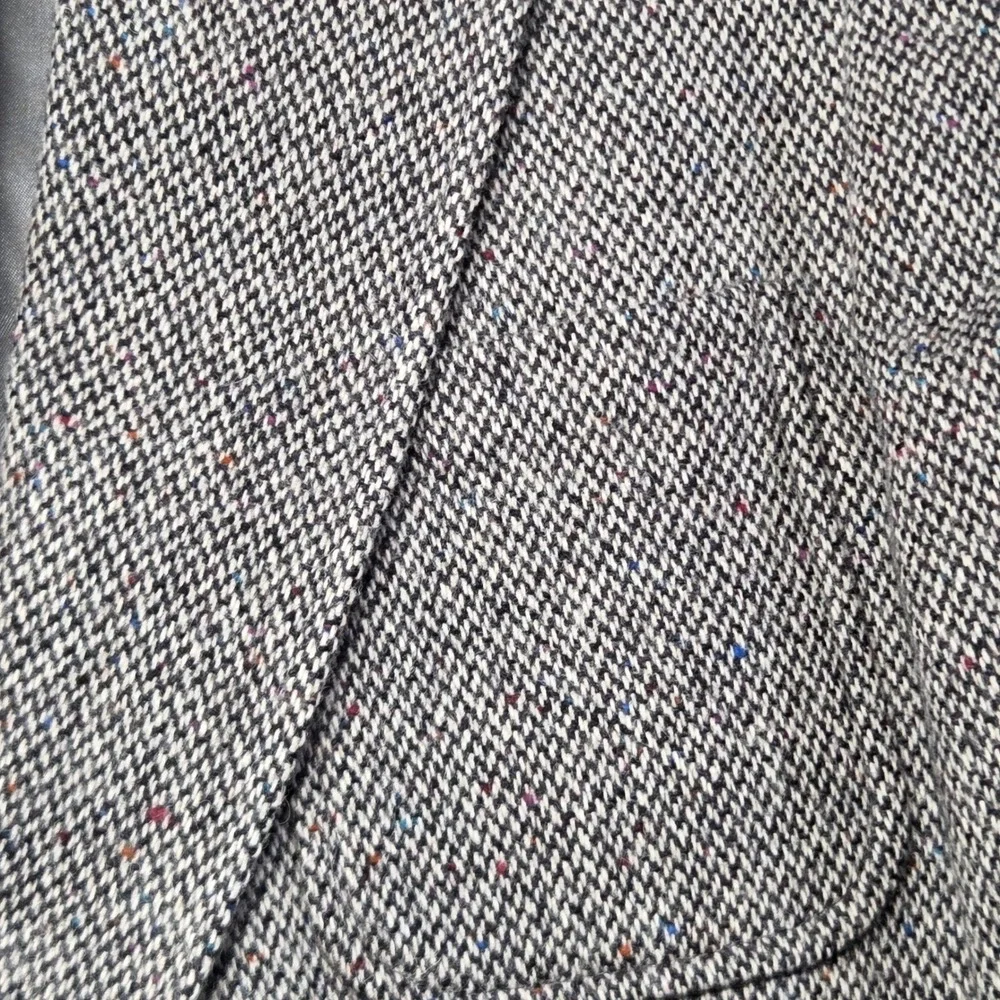 Haggar Gallery Mens Gray Wool Herringbone Blazer Elbow Patches Sport Coat 45R
